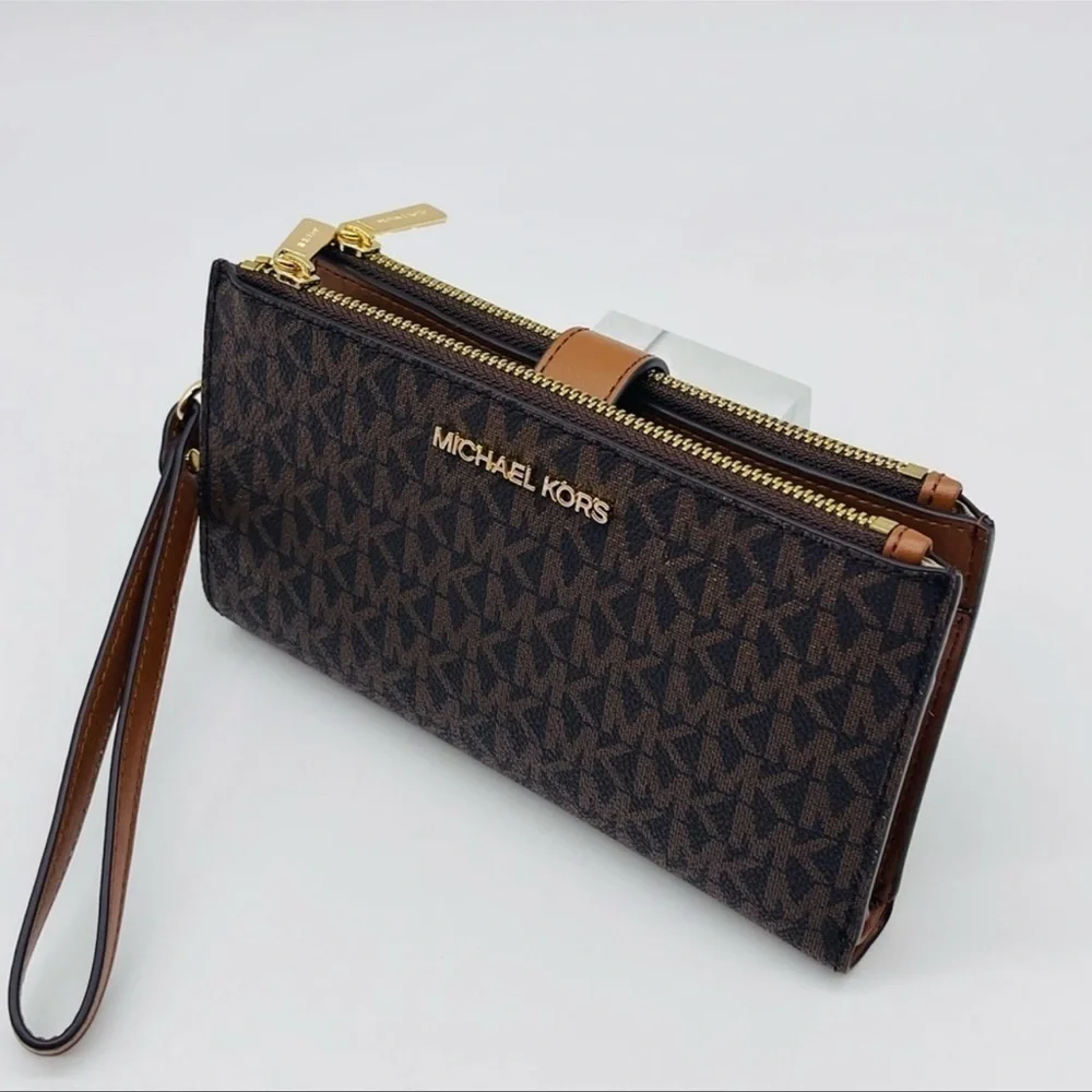 Michael Kors Large Double Zip Wallet Wristlet Brown - Picture 9 of 11